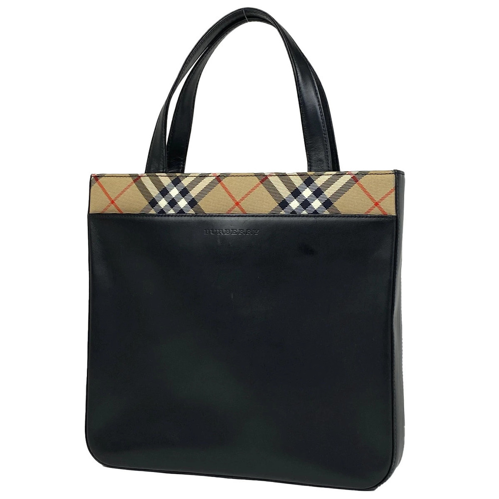 Burberry Check Handbag Leather Black